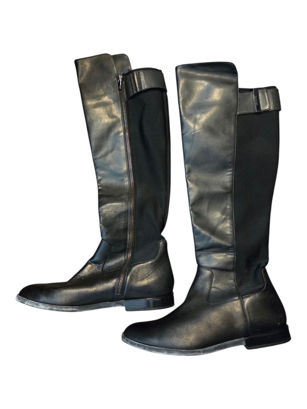 Calvin Klein Priya Black Faux-Leather Over-the-Knee Stretch Boots Riding - Sz 11